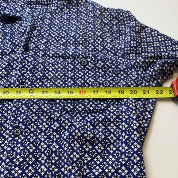 J. Crew Mens  100% Cotton Button Down Short Sleeve Shirt Blue w Black and White - Picture 8 of 9